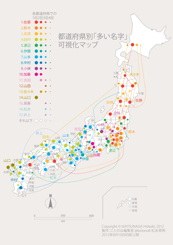 都道府県別「多い名字」可視化マップ